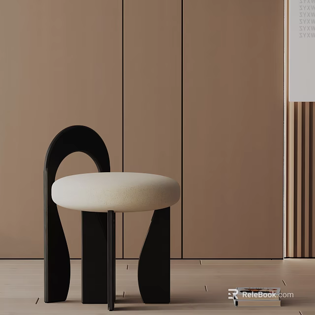 Modern Minimalist Dining Chair With Black Frame White Round Seat Cushion Against Brown Cabinet Background 3d model 