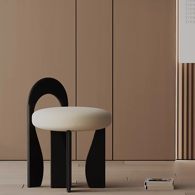 Modern Minimalist Dining Chair With Black Frame White Round Seat Cushion Against Brown Cabinet Background 3d model