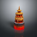 Traditional Multi Tiered Sculpture Carving With Golden Red Color And Brick Base Design