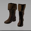Stylish Brown Leather Knee High Boots With Fold Over Cuff And Decorative Buckles