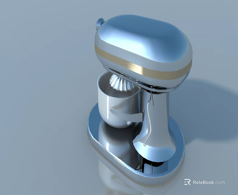 Elegant 3D Rendered Silver Blender With Golden Decorative Trim On Gray Background 3d model 