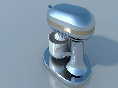 Elegant 3D Rendered Silver Blender With Golden Decorative Trim On Gray Background 3d model