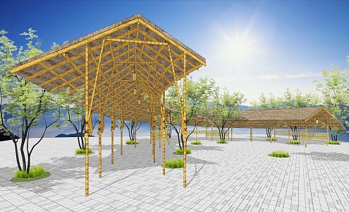 Modern Promenade Special-shaped Landscape Corridor Bamboo Corridor Park Corridor Bamboo Leisure Corridor Rural Curved Corridor 3d model