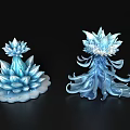 Blue Lotus Inspired Decorative Ornament Set With Glossy Crystal Like Design