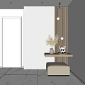Modern Entryway Hallway Design With Marble Floor Wooden Console Table Dried Flowers Wall Lights And Bench
