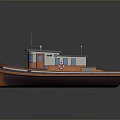 Classic Wooden Water Transportation Boat With Gray Roof Small Windows Lifebuoy And White Deck