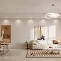 Modern Living And Dining Room With White Sofa Dining Table Pendant Light Decorative Painting And Area Rug