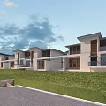 Modern Residential Buildings on Green Hillside With Curved Roads and Surrounding Greenery