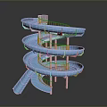 Fun Blue Spiral Water Slide With Multi Tiered Curved Structure Design For Play