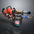 Custom Weapon With Red Engine Black Handle Metal Canister Yellow Hose And Orange Nozzle