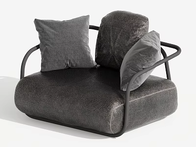 Modern Dark Gray Single Seater Sofa With Textured Fabric Black Metal Armrests And Gray Cushions 3d model