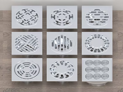 Various Decorative Floor Drain Designs With Unique Metal Grate Patterns 3d model