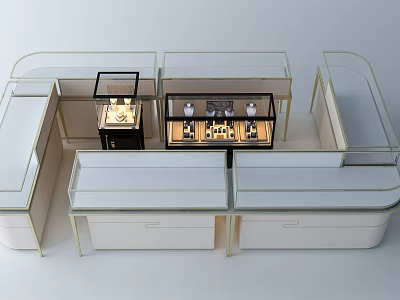 Jewelry Display Shelves With Glass Cabinets Modern Lighting And Countertop Design 3d model