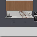 Modern Kitchen Gray and Wooden Cabinets with Marble Countertop and Built-in Oven Sink