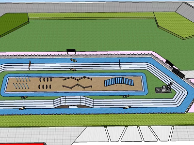 Sports Track And Field Facility Design With Running Lanes Grass Area And Stands 3d model