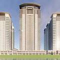 Modern High Rise Residential Towers With Green Lawn And Clear Sky