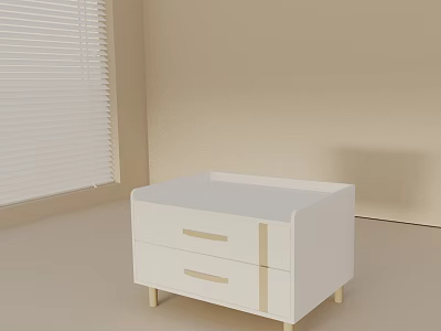 Modern White Side Table With Drawers And Wooden Legs For Living Room Decor 3d model