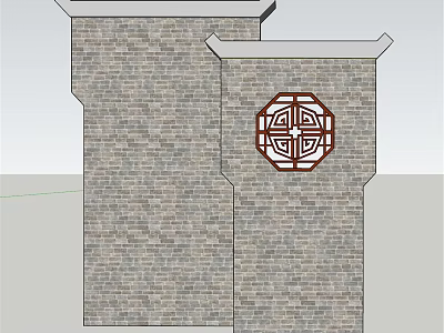 Building Exterior Wall With Brick Texture And Circular Traditional Decoration Design 3d model