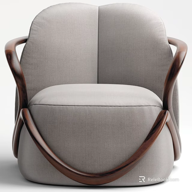 Elegant Modern Single Sofa With Light Gray Fabric Upholstery And Curved Wooden Armrests For Living Room 3d model 