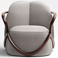 Elegant Modern Single Sofa With Light Gray Fabric Upholstery And Curved Wooden Armrests For Living Room