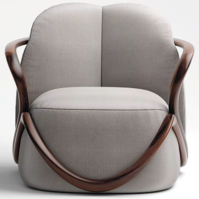 Elegant Modern Single Sofa With Light Gray Fabric Upholstery And Curved Wooden Armrests For Living Room 3d model