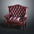 Burgundy Leather Single Sofa With Diamond Tufted Design And Wooden Legs