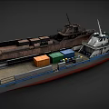 Modern Cargo Ship with Colorful Containers on Deck and Vintage Rusty Vessel 3d model