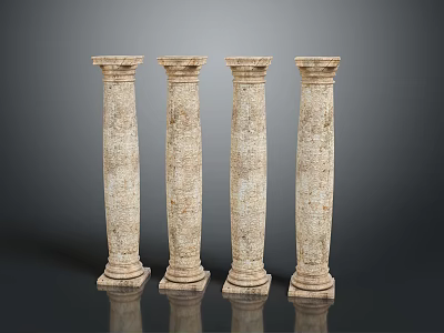 Four Ancient Textured Stone Columns in Scenic Classical Gray Background Landscape 3d model