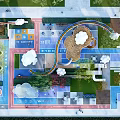 Vibrant Garden Landscape Design With Rainbow Structure Cloud Decor And Colorful Activity Areas