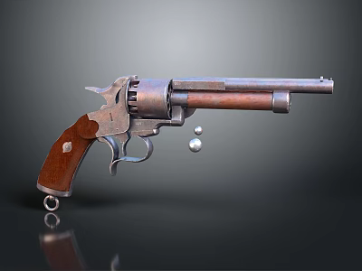 Classic Revolver With Wooden Grip Metal Parts And Bullets On Dark Surface 3d model
