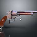 Classic Revolver With Wooden Grip Metal Parts And Bullets On Dark Surface