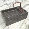 Elegant Black Marble Washbasin with Copper Faucet on White Marble Countertop