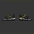 Stylish Athletic Sports Shoes In Black Yellow White With Yellow Laces And Striped Design