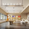 Modern Supermarket Interior Design With Shelves Products Display Areas And Large Windows