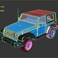 Blue Jeep Style Toy Off Road Vehicle With Black Roof Shiny Wheels And Reflection
