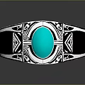 Stylish Silver Fashion Ring With Blue Gemstone Star And Triangle Decorative Patterns 3d model