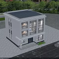 Modern Two Story Detached Villa With Large Glass Windows Lawn And Water Reflection