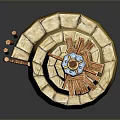 Scenic Earth Toned Multi Tiered Tower With Blue Flame Staircase And Small Door