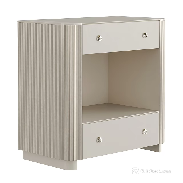 Modern White Storage Cabinet With Vertical Striped Front Drawers And Open Shelf 3d model 