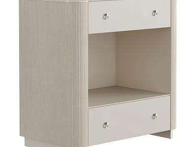 Modern White Storage Cabinet With Vertical Striped Front Drawers And Open Shelf 3d model