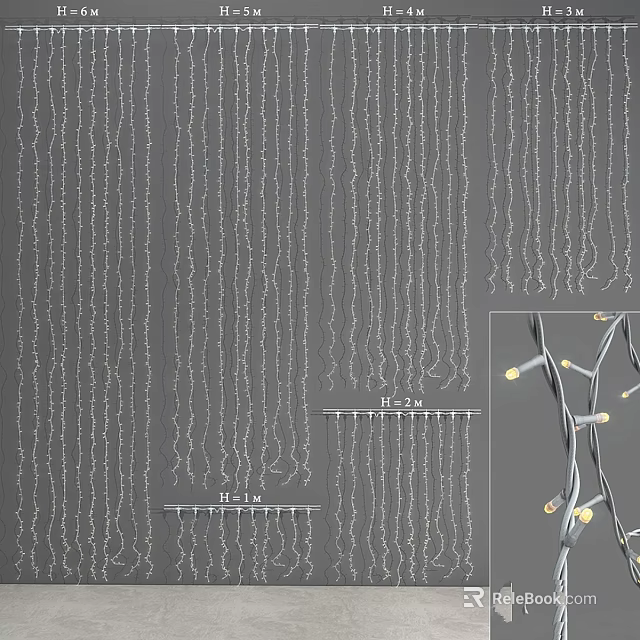 Stylish Wall Decor Featuring 15ft String Lights with Curved Design and Warm Bulbs 3d model 