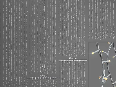 Stylish Wall Decor Featuring 15ft String Lights with Curved Design and Warm Bulbs 3d model