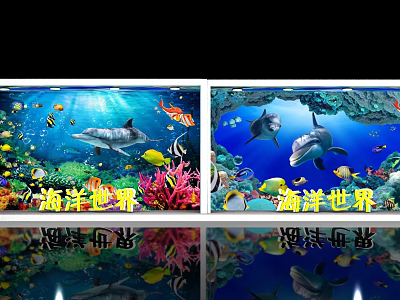 Underwater Marine World Scene With Dolphins Colorful Fish And Coral Reefs 3d model