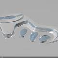 Modern Architectural Design Featuring Curved White Structure With Blue Grid And Oval Elements