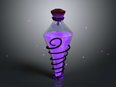 Decorative Ornament Set Featuring Purple Glass Bottle With Black Spiral Design And Glowing Dots 3d model