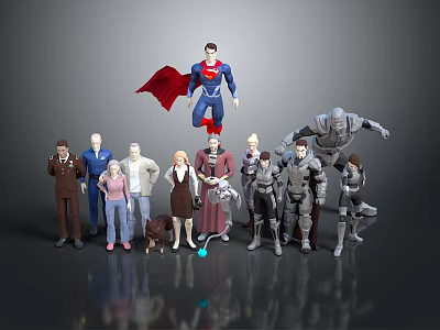 Game and Movie Characters Collection with Superman and Diverse Action Figures 3d model