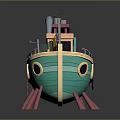 Playful Cartoon Toy Boat Featuring Green Hull Yellow Accents And Pink Support Legs