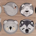 Adorable Round Rugs With Various Animal Faces Design For Kids Room