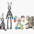 Cute Plush Toys Collection Featuring Gray Rabbits Colorful Clown and Striped Elephant