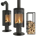 Modern Black Fireplaces With Glass Doors Burning Flames And Wood Log Storage Rack Interior Design